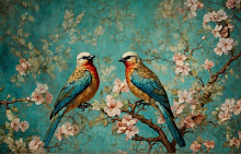 Бирюзовые 3D обои Design Studio 3D Chinoiserie birds AG-CB-005