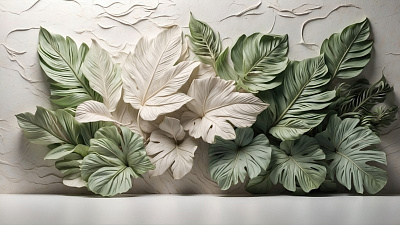 Панно AG-VL-004, Voluminous leaves, Design Studio 3D